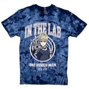 In The Lab Men's X One Punch Man Japanese Anime Blue Tie Dye Tee T-Shirt